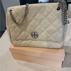 Tory Burch Cream Quilted Shoulder Bag
